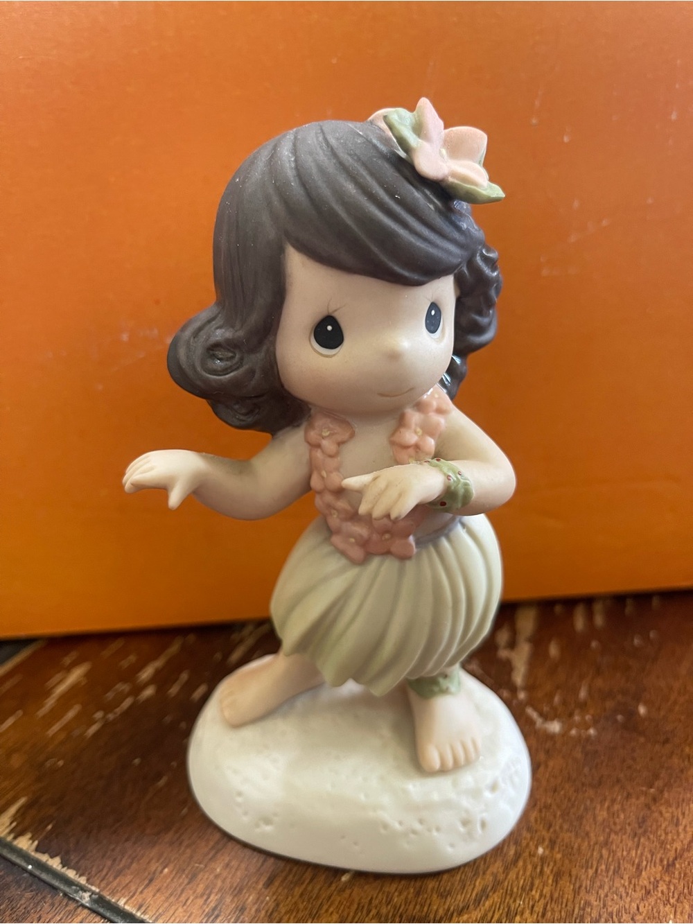 Precious Moments Porcelain Hula Girl Figurine with Floral Lei - Pastel Colors